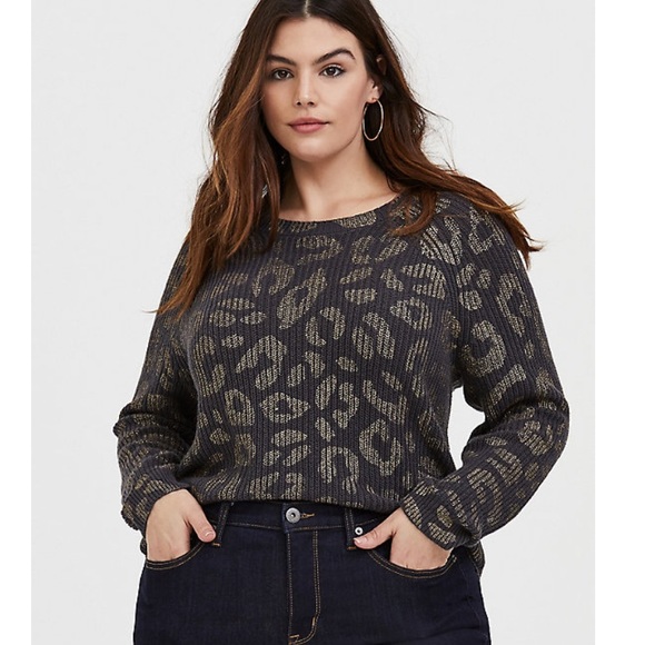 torrid Sweaters - TORRID dark gray/gold foil leopard rib sweater!